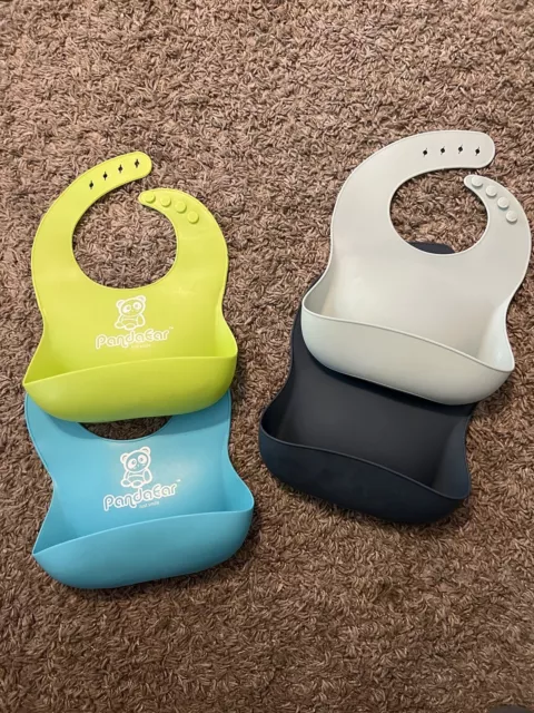 4 Adjustable Baby Silicone Pouch Pocket Bibs for Babies & Toddlers PandaEar More