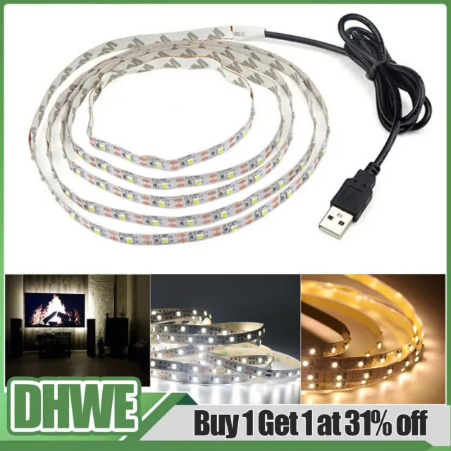 USB Powered Bright White/Warm 5V LED Strip Light TV PC Back Mood Lighting Lights