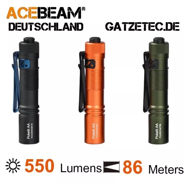 ACEBEAM Pokelit AA LED Taschenlampe in 3 tollen Farben neu hell max. 550 Lumen