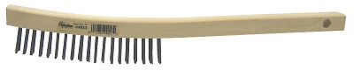 Curved Handle Scratch Brush, 14", 3x19 Rows, Steel Wire, Wood Handle Weiler