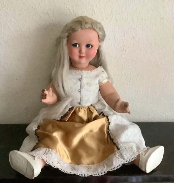Grande Poupée Ancienne Celluloïd – Années 1950 – Yeux Qui Bougent Et Se Ferment – 57 Cm