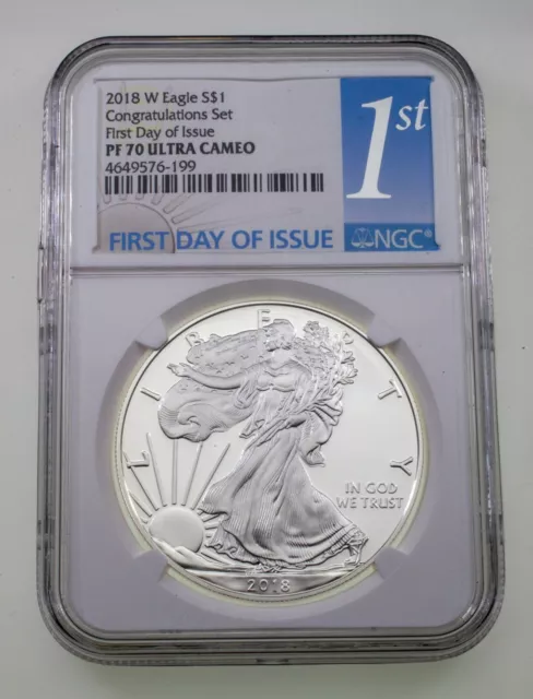 2018-W S$1 Silver American Eagle Congratulations Graded by NGC PF70 UCam FDOI