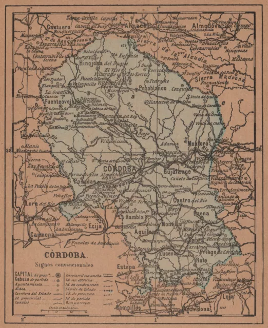 C�RDOBA. Cordoba. Andalucia. Mapa antiguo de la provincia 1905 old antique