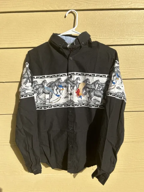 Vintage 1993 Looney Tunes Western Collection KARMAN Cowboy Button Up Youth XL S