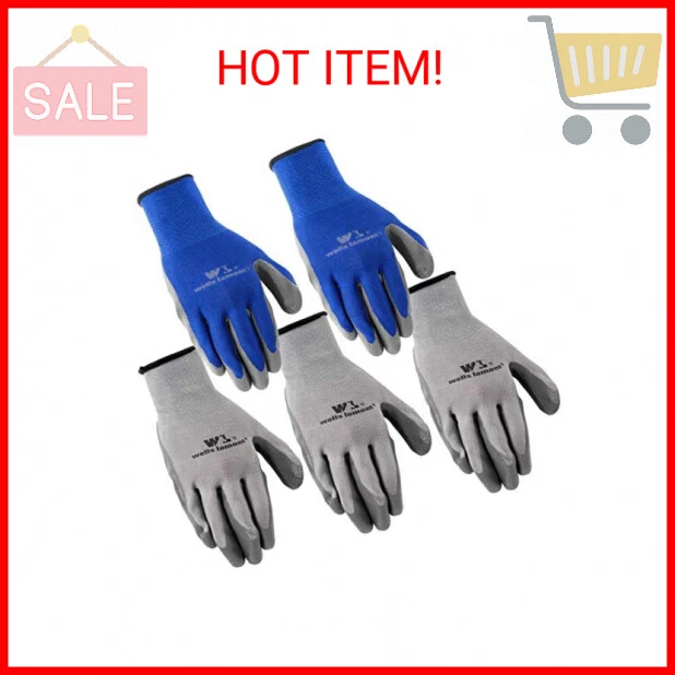 5-Pair Pack Wells Lamont Nitrile Work Gloves | Lightweight, Abrasion Resistant |