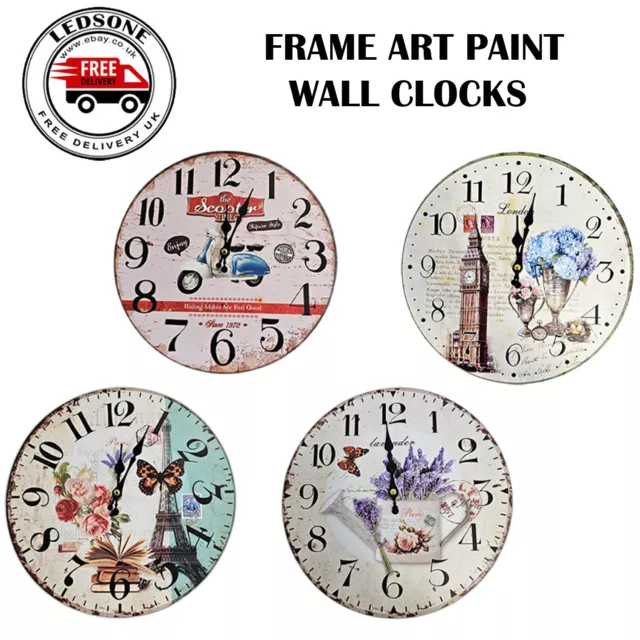 LEDSone Shabby Chic Antique Wall Clock Patchwork Rustic Retro Kitchen Home Décor