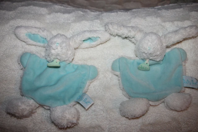 DOUDOU BABYNAT LAPIN PLAT BLEU BLANC CALINS LOT DE 2 exc état
