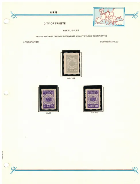 Amg Trieste City Municipal Revenue Stamps On Bush Album Page