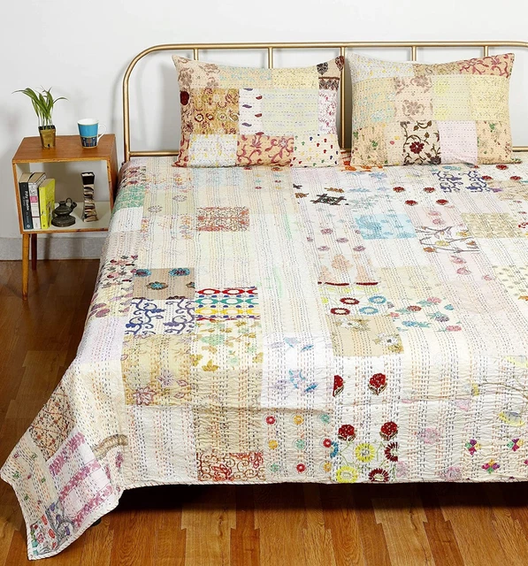 vintage handmade patchwork quilt Indian boho quilts bedding kantha bedspread