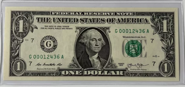 2013 Crisp Uncirculated 5 Digit Low Serial Number Dollar Bill