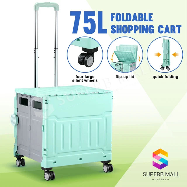 Portable Shopping Cart Trolley Foldable Grocery Storage Basket Crate Carts 75L