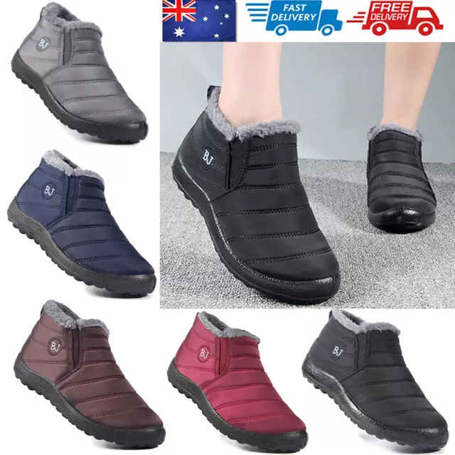 Waterproof Womens Men Winter Snow Boots Lined Slip On Outdoor Warm Ankle Shoes