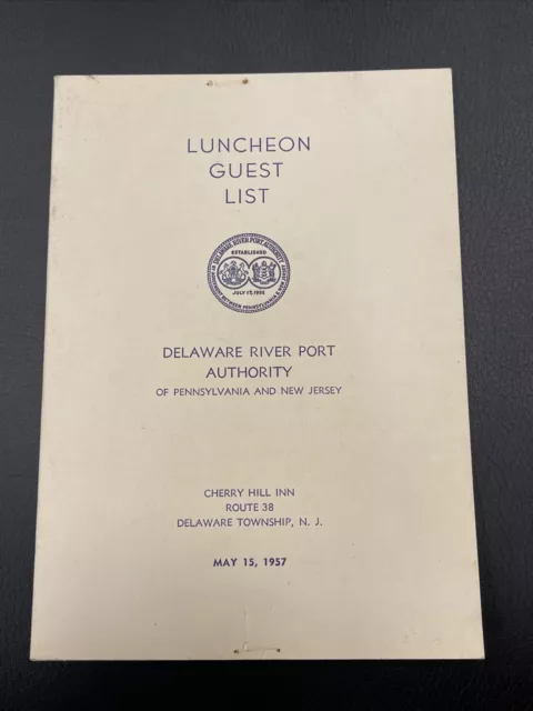 Delaware River Port Authority Luncheon Guest List Cherry Hill NJ VTG 1957
