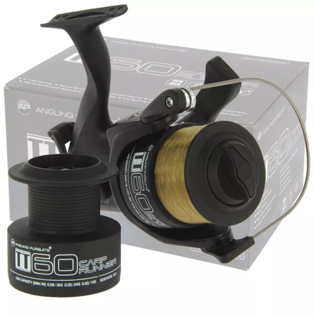 Carp Pike Fishing Reel NGT TT60 Free Spool Runner 4BB Black with 10LB Line