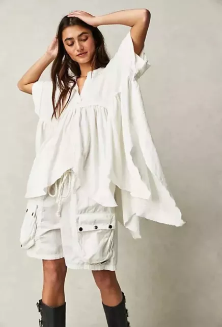 Free People We the Free Sugar Rush Babydoll White Tunic Top Cotton Oversized S