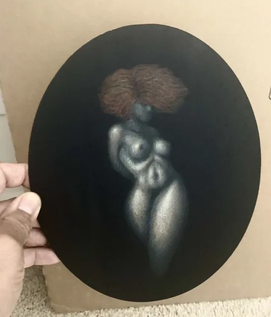 Nude Female Color Pencil Drawing On Board. Free Shipping!!!