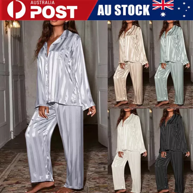 Women's Silk Satin Pajamas Set Long Sleeve Spring Sleepwear Nightwear Pyjamas