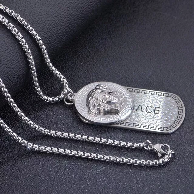 Medusa 2 Dog Tags Silver Necklace