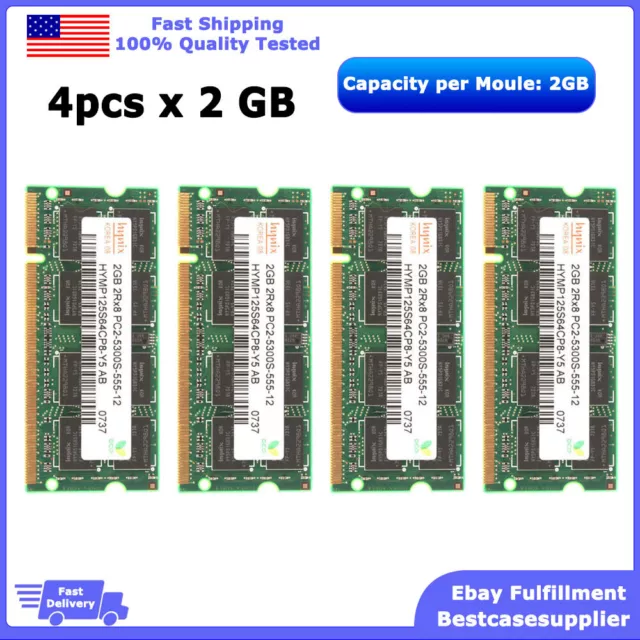 4x 2GB (8GB) Hynix 2GB RAM Laptop Memory PC2-5300 DDR2 667Mhz 200pin Non-ECC