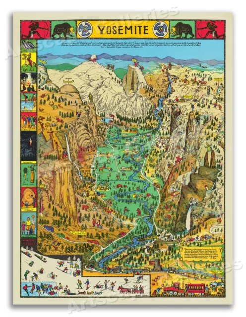 Yosemite National Park 1931 Jo Mora Decorative Pictorial Map - 18x24