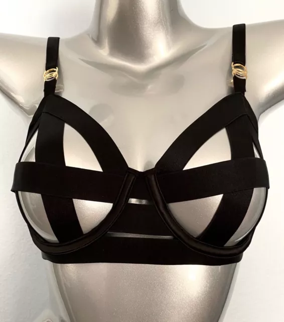 VICTORIAS SECRET NWT Black Sexy Banded Cut Out Strappy Unlined Balconette  Bra $29.99 - PicClick