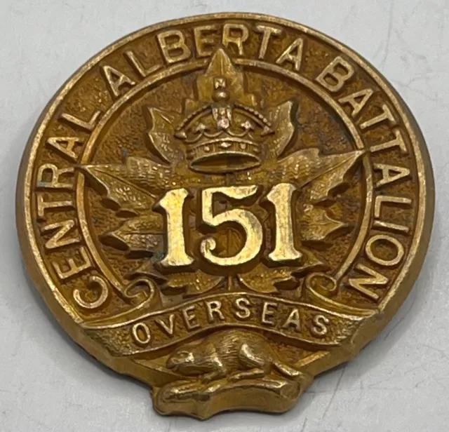 RARE ORIGINAL WW1 CANADA CEF 151st INFANTRY CENTRAL ALBERTA OFFICER COLLAR BADGE