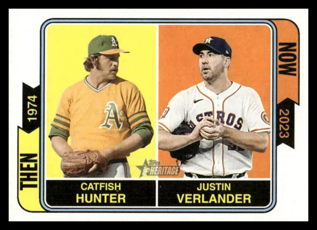 2023 Topps Heritage Then Now TAN-14 Justin Verlander - Catfish Hunter