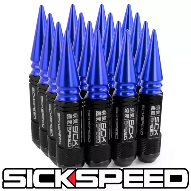 SICKSPEED 16PC Noir/Bleu Pointu Aluminium 108MM 3 PC Écrou Écrous 1/2X20 N30