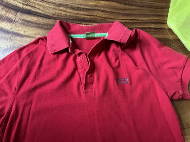 Hugo Boss Men's Red Polo Shirt Pima Cotton Regular Fit Size Medium