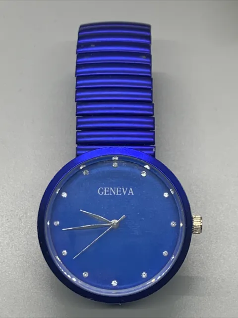 Geneva Women’s Watch A913034 Royal Blue Stretch Band Rhinestone Numbers Quartz