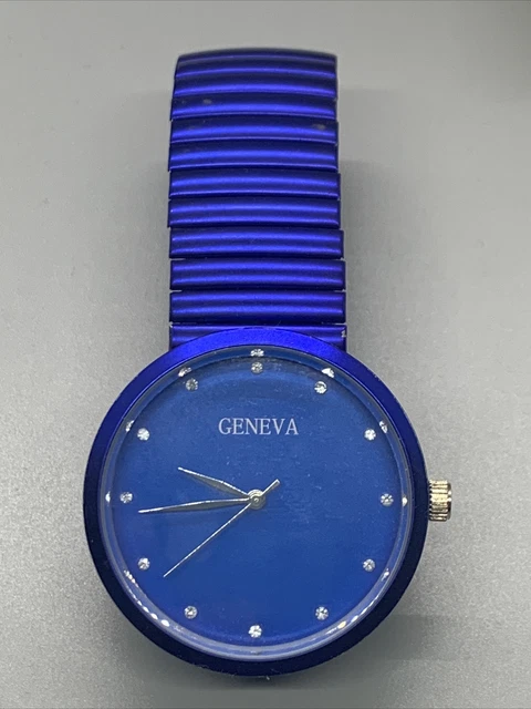 Geneva Women’s Watch A913034 Royal Blue Stretch Band Rhinestone Numbers Quartz