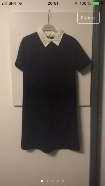 ROBE ZARA NEUVE Taille S Noire Col Ecru Perle Superbe Manches Courtes EUR 15 00 PicClick FR