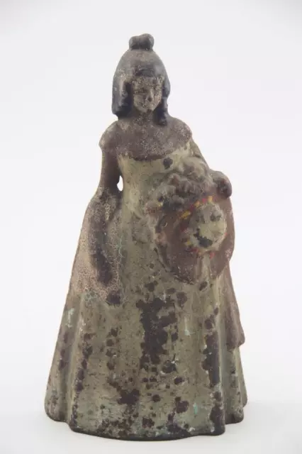 Tall Antique Cast Iron Victorian Woman Lady With Hat Doorstop ~Old Crusty Paint