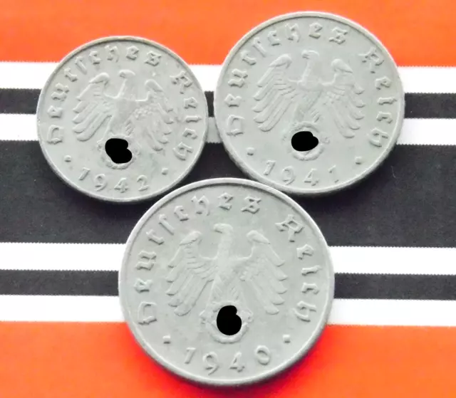 GERMAN Set 3x Coin 1 5 10 REICHSPFENNIG Zinc SWASTIKA 3rd Reich WW2 Rpf Artifact