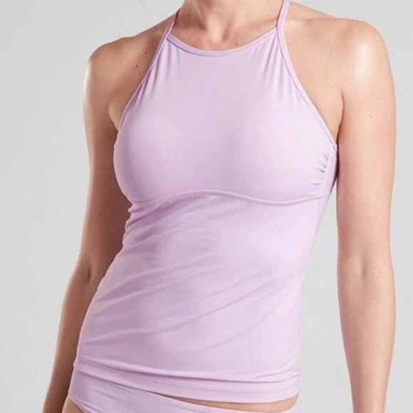 NWT Athleta S Violet Mist High Neck Tie Back Tankini Top Swim Built In Bra