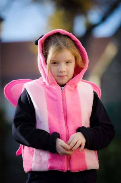 Weste Kinderweste Pullover Schmetterling flauschige Kapuze Pink Karneval S/M Neu