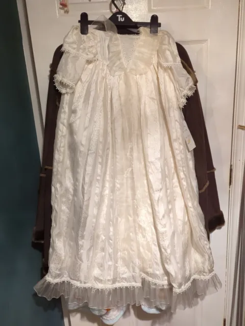 Vintage Baptism Christening Gown Dress 100 Silk 6 To 12 Months