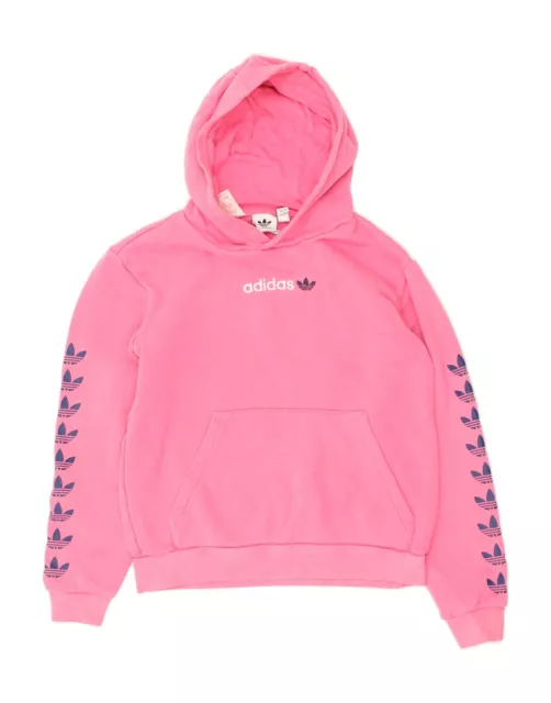 ADIDAS Girls Graphic Hoodie Jumper 11-12 Years Pink Cotton AG12