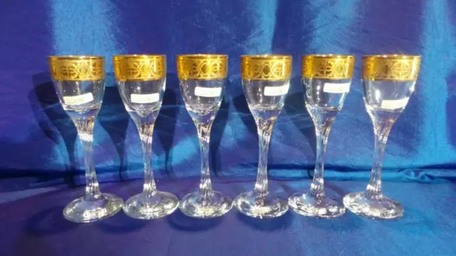 Stunning 24% Lead Crystal Liqueur Glasses X 6 Linea Quattro Twist Italy