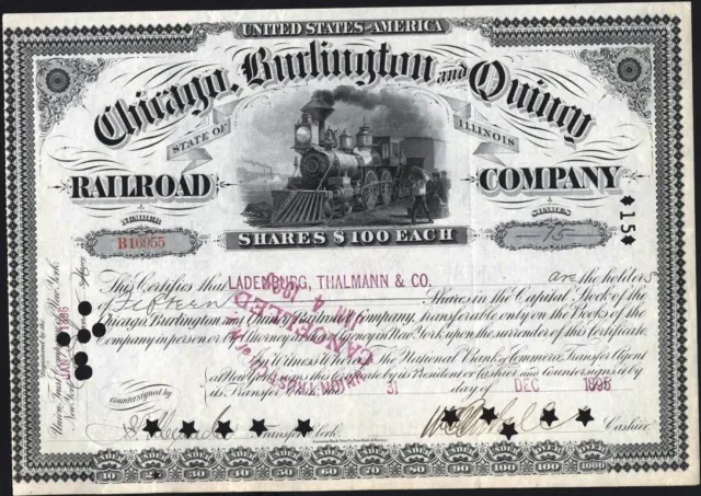 Chicago, Burlington And Quincy Rr Co, Of Illinois 1896, Issued And Cancelled St