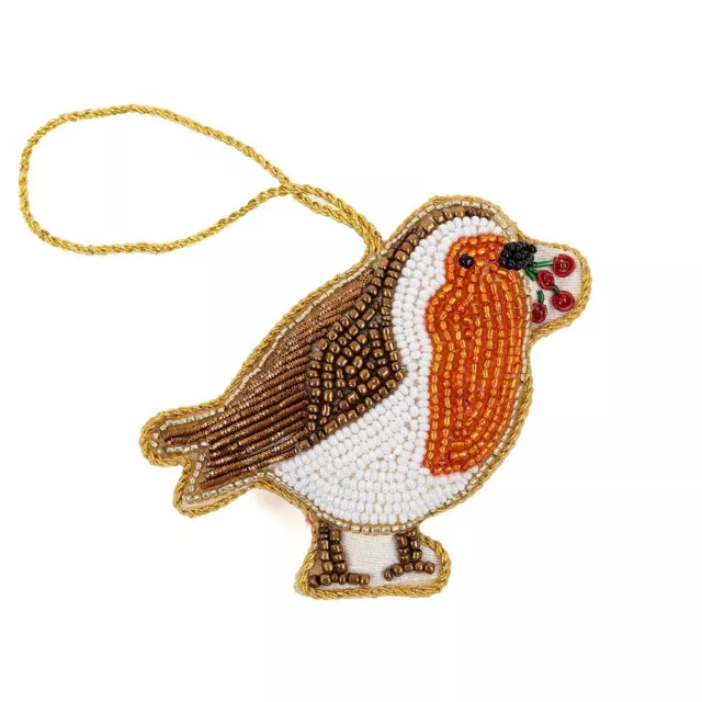 Robin Glass Bead Hanging Decoration Goldwork Embroidered OXFAM New F1