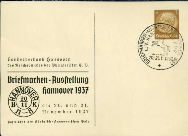 871353) DR Privat-GSK 3 Pf. Hindenburg, SSt. Hannover 1937, Pferd, Postillone