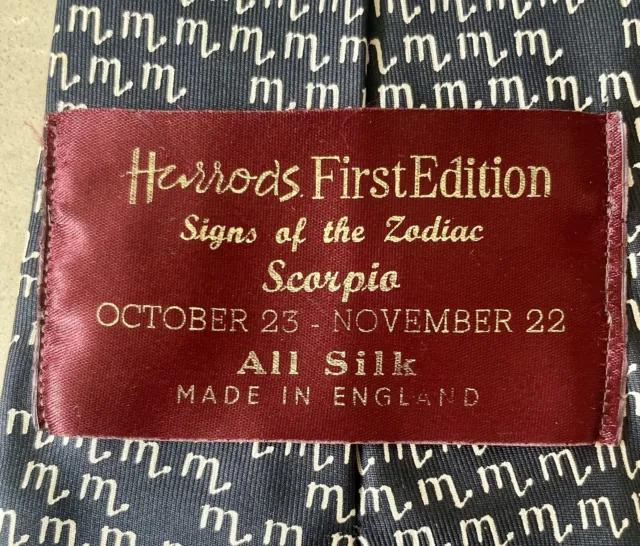 Harrods First Edition, men's vintage all silk tie, signs of the zodiac, Scorpio