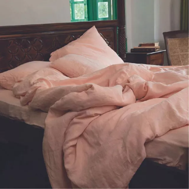 Leinen-Bettbezug in Pfirsichrosa, komplettes Bettwäsche-Set für Doppelbett,...