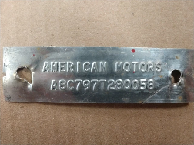 1968 Javelin Amx American Motors Serial Number Data Plate Tag Serial Number