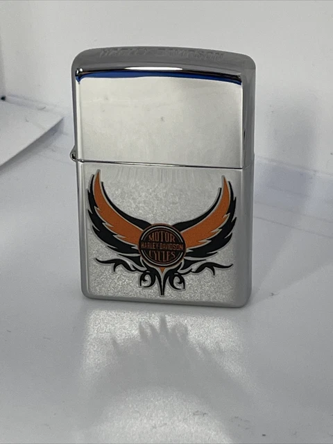 Zippo 2010 Harley Davidson Vintage Logo Polished Chrome Lighter Unfired V084