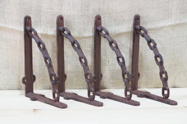 4 Cast Iron Brackets Chain Man Cave Braces Shelf Corbels Nautical Decor Rustic