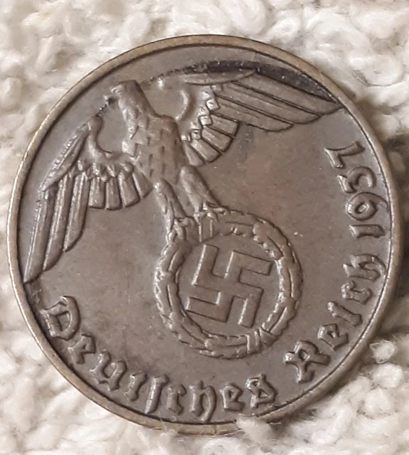 1937 E ,  1 Reichspfennig Penny ~ Germany ~ ☆  Heavily Circulated ☆ With FLAWS