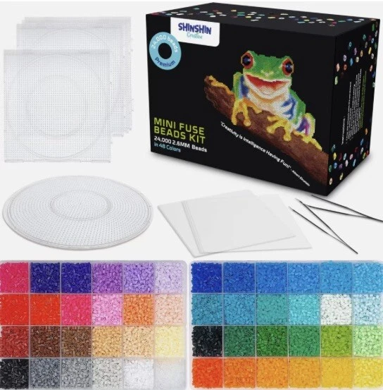 24,00 Mini Fuse Beads Kit 2.6MM 48 Colors 5 Pegboards 2 Metal Tweezers