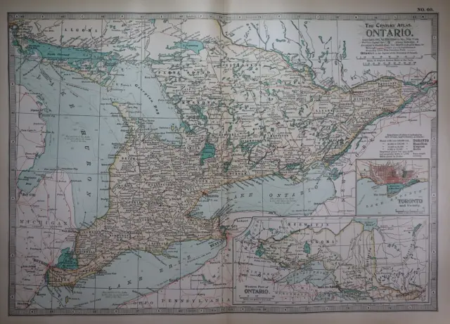 Old 1902 Century Atlas Map ~ ONTARIO, CANADA ~ (12x16) -#1186